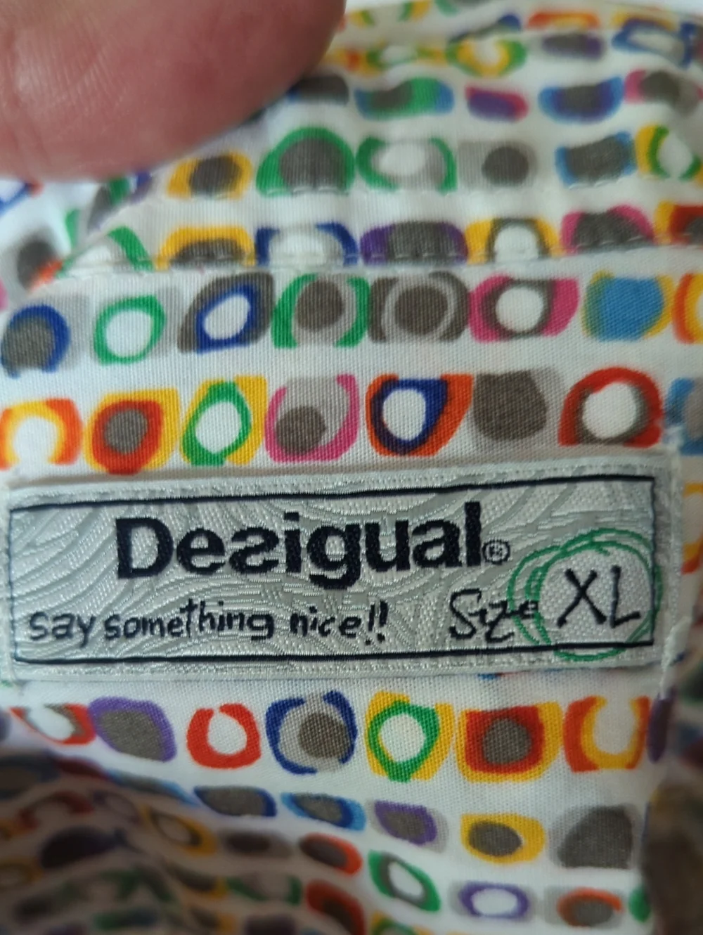 Desigual Multicolor Dot Grid Long-Sleeve Button-Down Cotton Shirt Sz XL